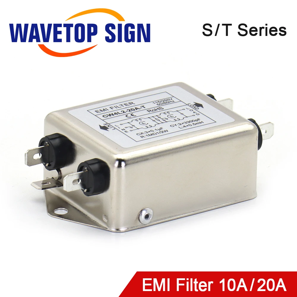 Мощный фильтр WaveTopSign EMI CW4L2-10A-T/S CW4L2-20A-T/S однофазный 115 В/250 В 20A 50/60 Гц для лазерной гравировки СО2