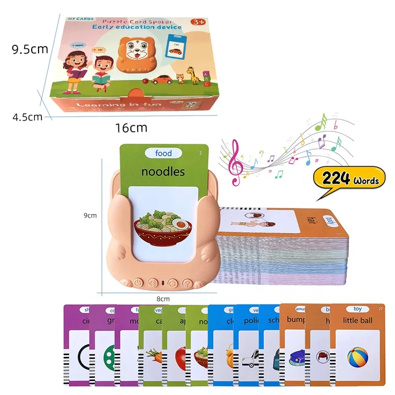 Samtoy Newest 112 Cards Montessori Cognitive Pocket Speech Therapy Toys Baby Kids Learning Flash Cards With Question Function