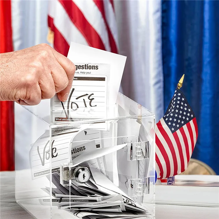 10x10 inch Durable Acrylic Ballot Donation Box with Easy Open Rear Door