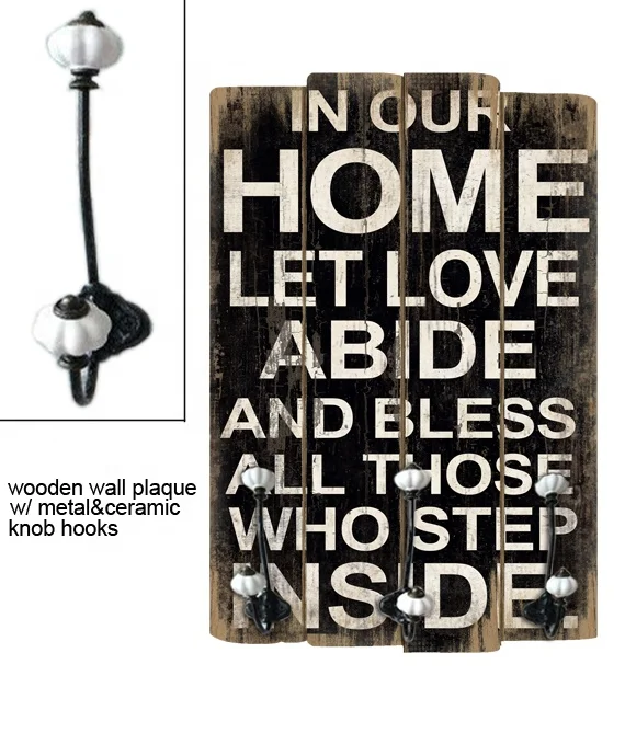 
Shabby chic decoration flower style wood plaque with hooks decorative metal plaque 