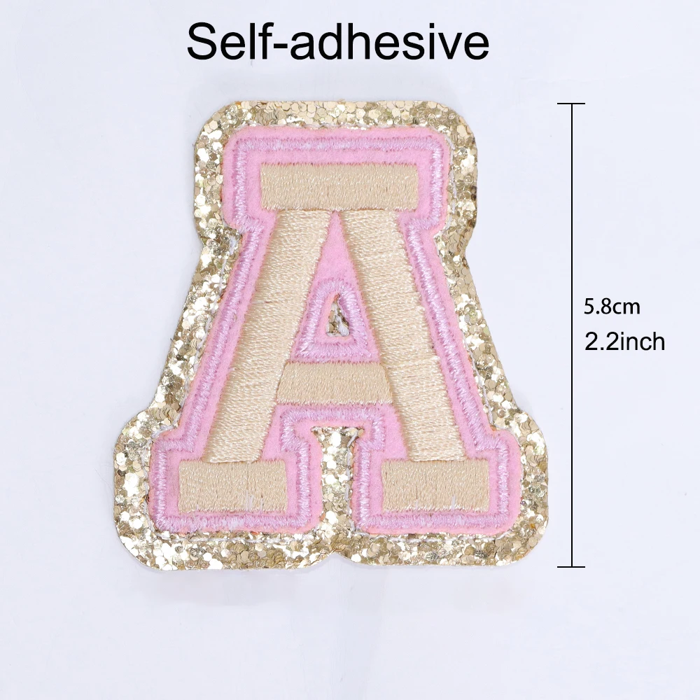 Keymay RTS Stock DIY Name Alphabet Patch Glitter Initial Patch Monogram Multicolor Letter Embroidery Self Adhesive Letter Patch