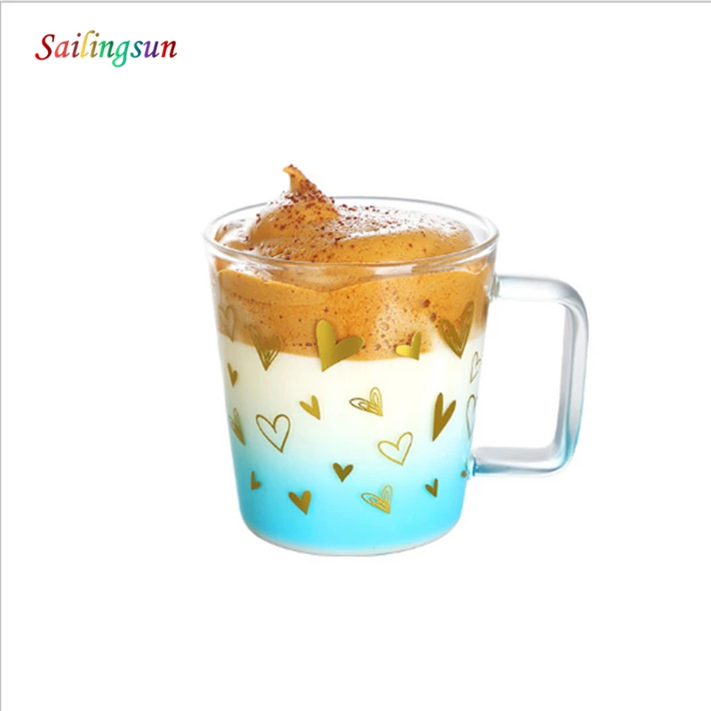 golden decal brief simple style thermo colored borosilicate glass tea coffee mug