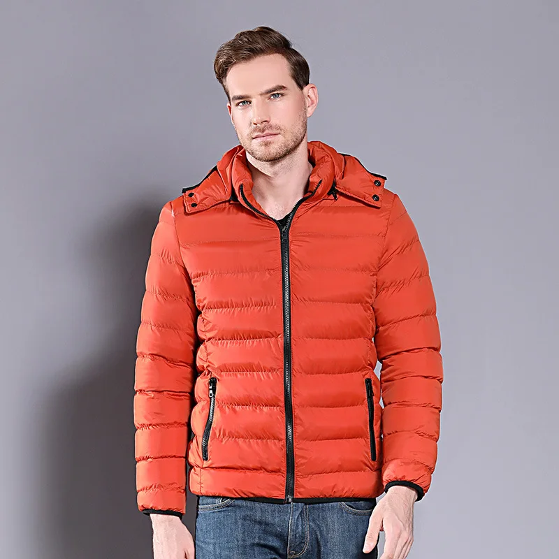 Men Winter Clothing Detachable Hooded Nylon Faked Down Puffer Jacket For Men Zipper Up Insulated Quilted Down Bubble Coat