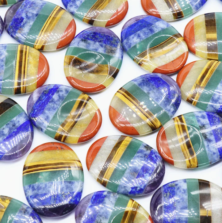 Wholesale 7 Colorful Thumb Chakra Worry Stone Oval Polished Palm Pocket Healing Energy Crystal Massage Stones