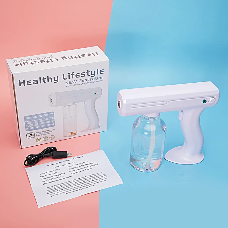 
New 800 ML Wireless Electric Sanitizer Sprayer Disinfects Blue Light Home Office Sterilizing Nano Spray Gun Sprayer Atomizer 