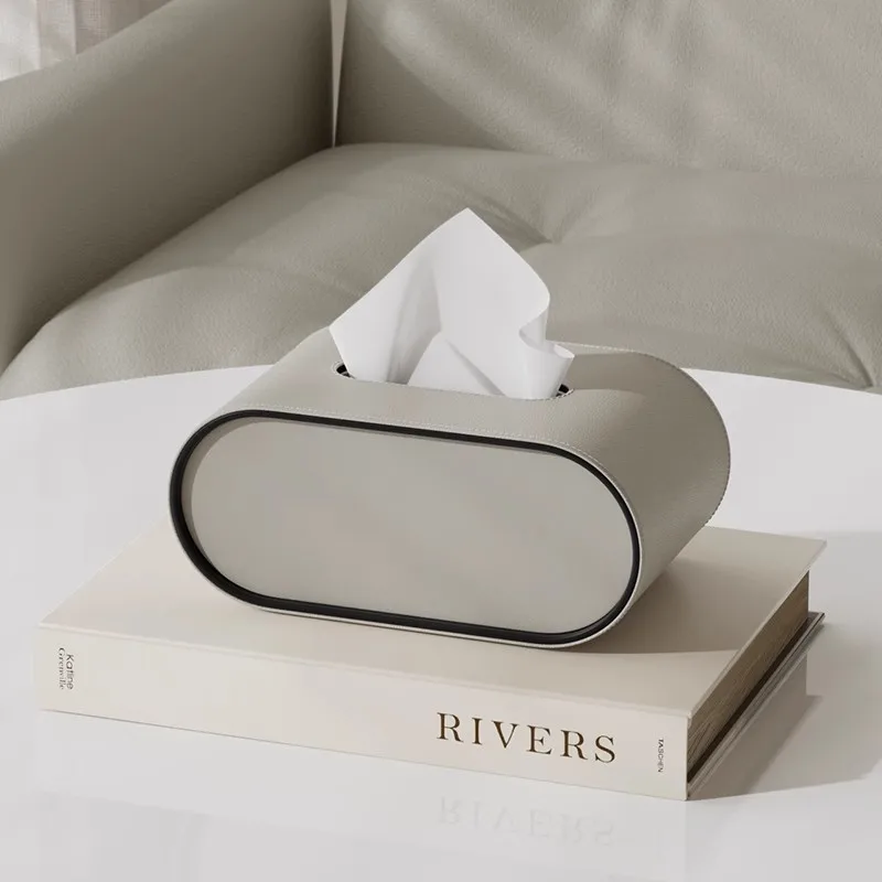 Custom Tissue Box Fashion Oval PU Leather Tissue Box Holder for Home Restaurant Hotel Desktop Tissue Boxes