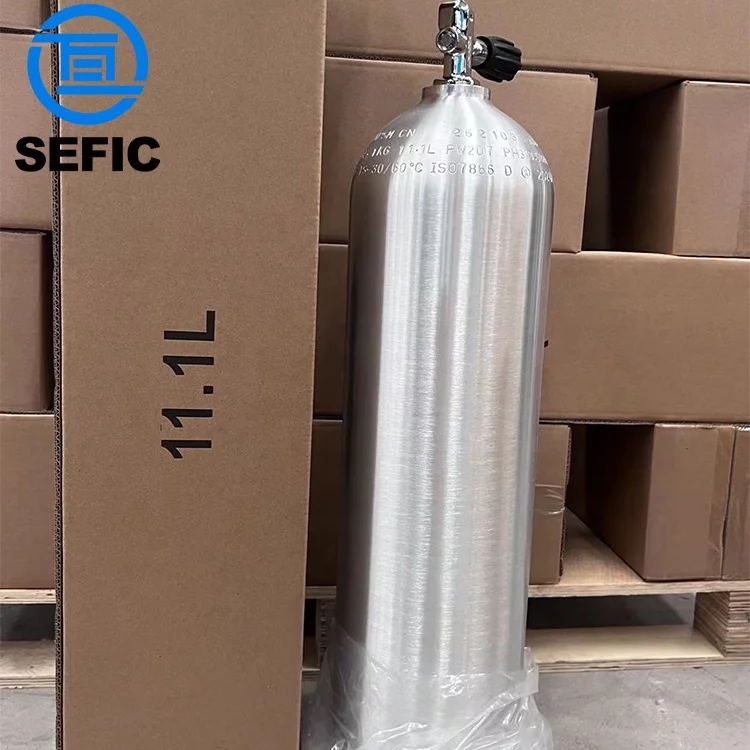 ENISO7866 CE 6l 7l 11.1l 12l Aluminum Underwater Breathing Scuba Air Tank With Din/Yoke Valve