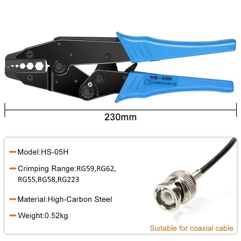 HS-05H 9 inch Ratchet Crimping Press Plier Crimper Tool 05H for 0.25-6.0mm2 Wire Insulated Terminal