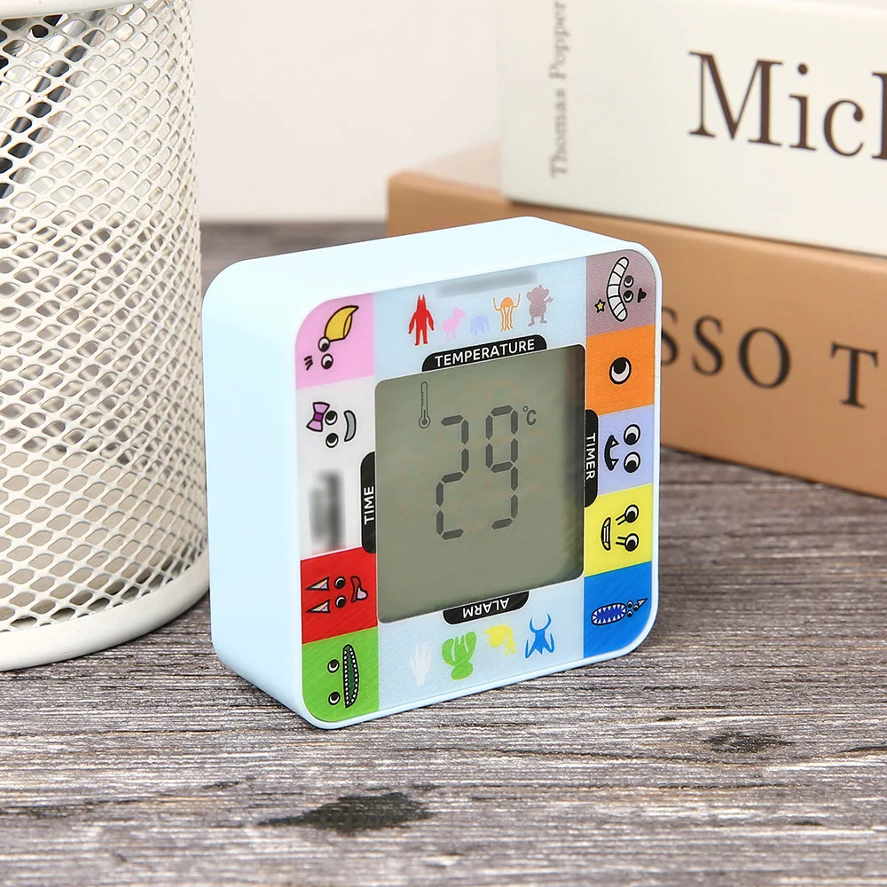 Custom Pattern Promotion Mini Gift Digital 4 Side Timer Calendar Temperature Display Table LCD Alarm Clock