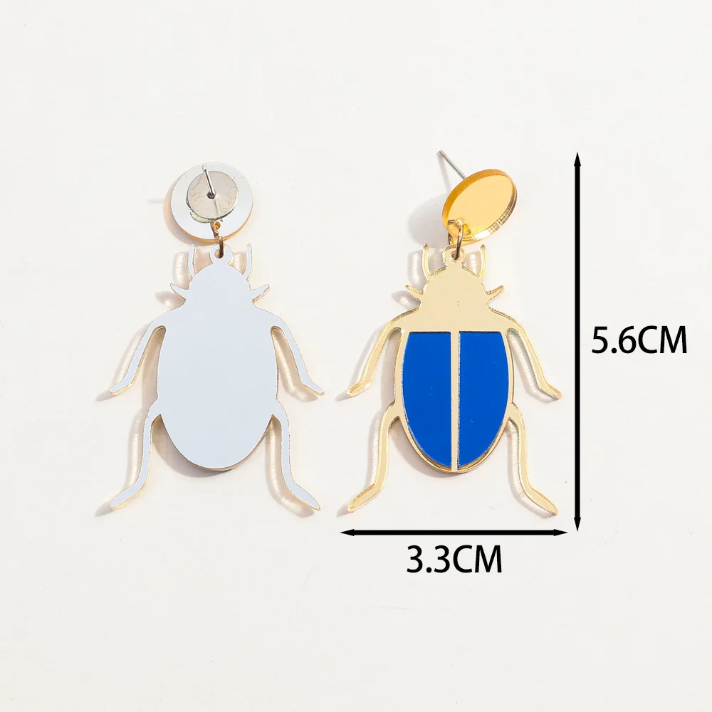 Funky Office Casual Jewelry Funny Insect Animal Cartoon Beetle Ladybug Hip Hop Gold Mirror Prank Acrylic Drop Earrings for Women