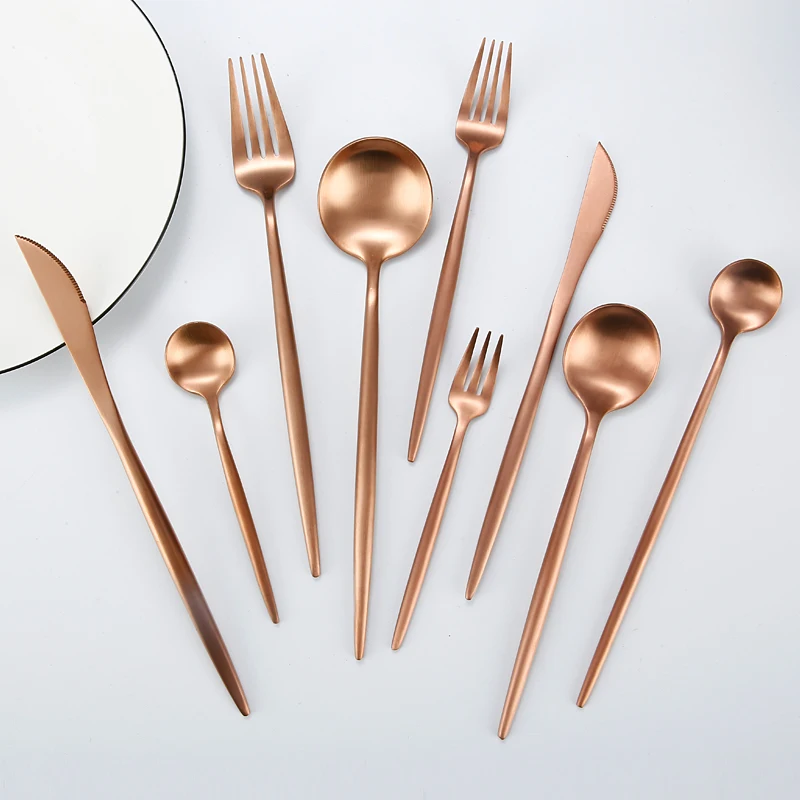 Hot selling Titanium 18/10 Stainless steel  Matte Rose Gold Cutlery Set for wedding party