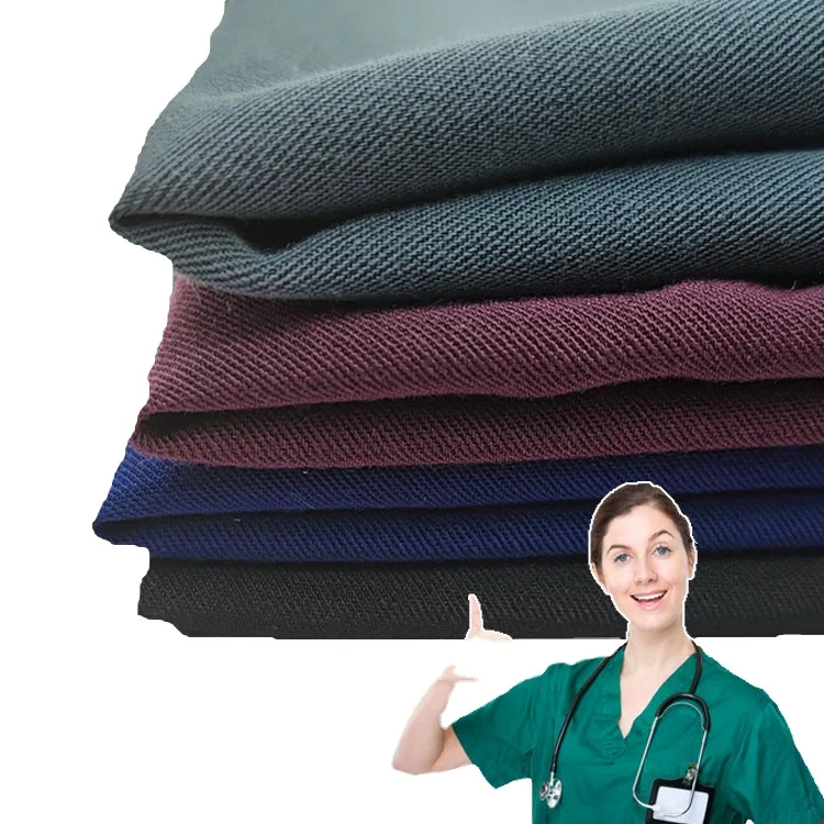 Hot Selling 210gsm Twill Italian Woven recycle TR crepe elasticity Suit Suiting  Fabric Materials With medical clothes Fabric
