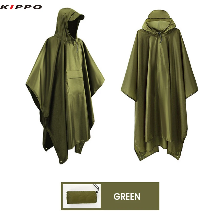 Kippo 3in1 outdoor poncho 210T polyester PU coating tourist trekking poncho Mountain Fishing poncho Raincoat