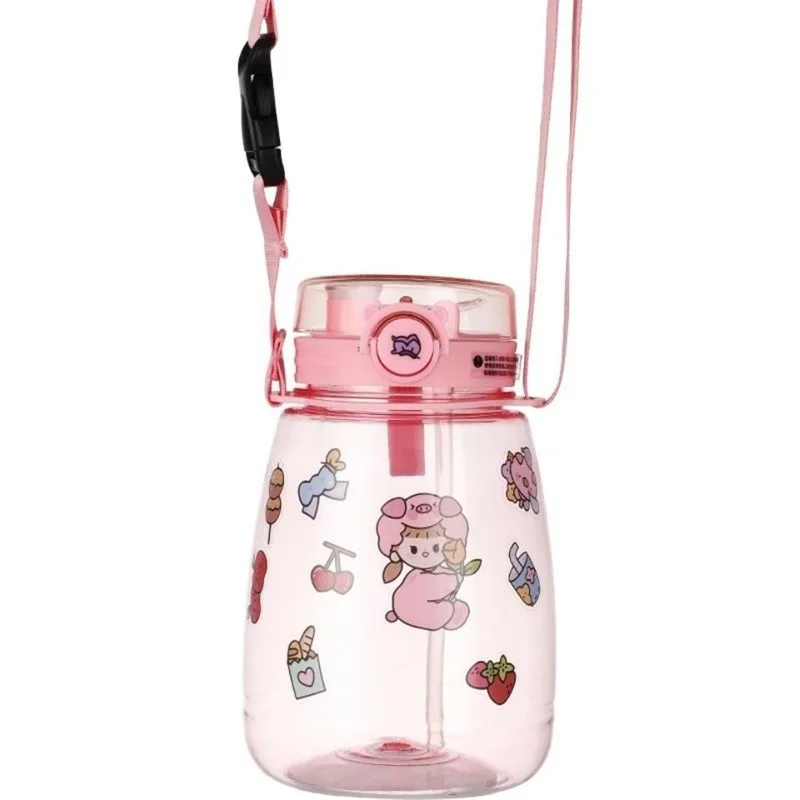 High appearance level net red students double drink with straw plastic large capacity pudding water cup