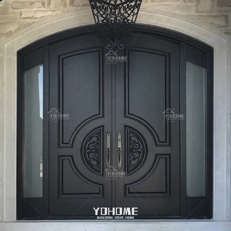 Вход в Лондоне 2 панели деревянная Двойная дверь с полукругом входная полукруглая стеклянная Панель