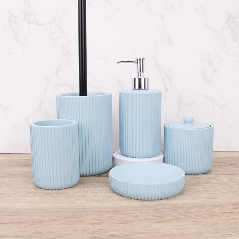 Light blue resin  bathroom accessories/ Minimalist style  five pieces resin bathroom sets