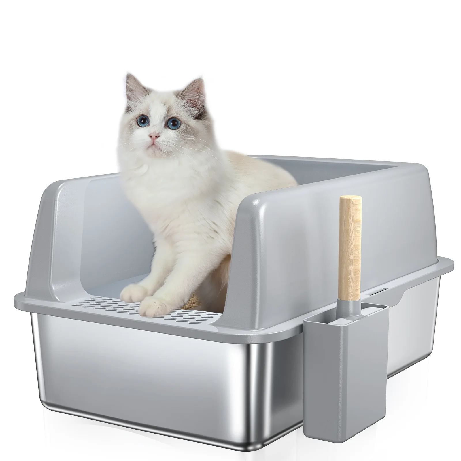 Kingtale Cat Accessories Stainless Easy Cleaning High Sided Litter Box for Big Cats