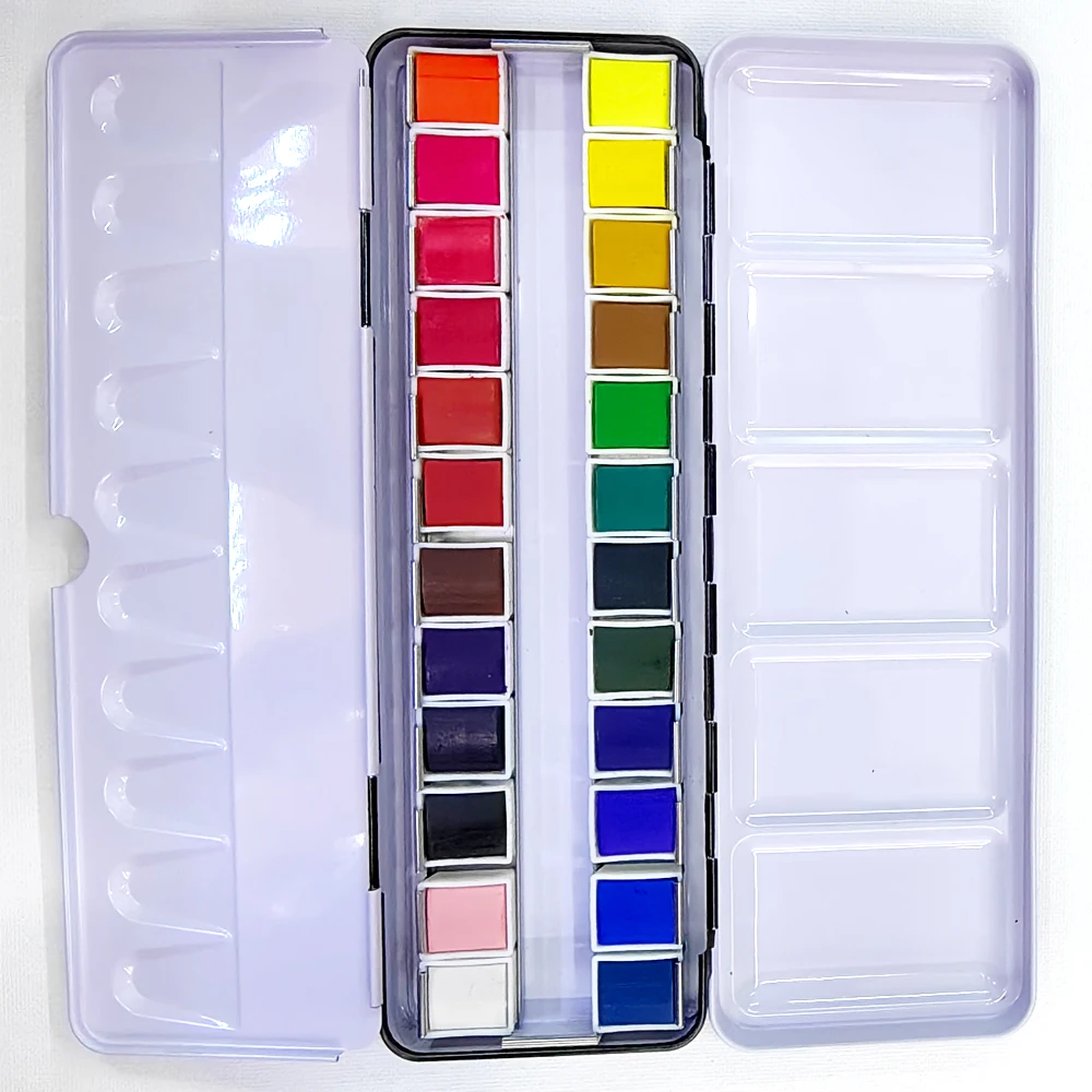 Hot High Quality 24 Colors Solid Watercolor Painting Water Color Paint Set In Tin Box