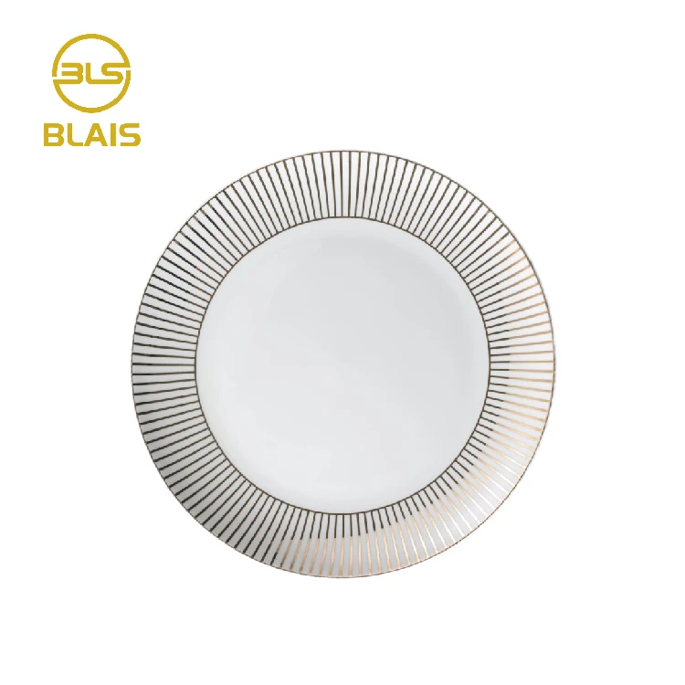 black stripe porcelain plate set dinnerware set with golden rim, ceramic wedding bread dessert dinner charger dishes