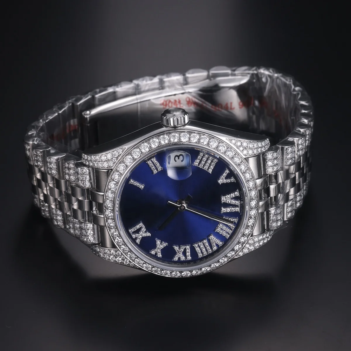 Custom Fashion Luxury Bling Hip Hop Full Iced out Moissanite Diamond Stainless Steel Multi-function Mechanical Watches