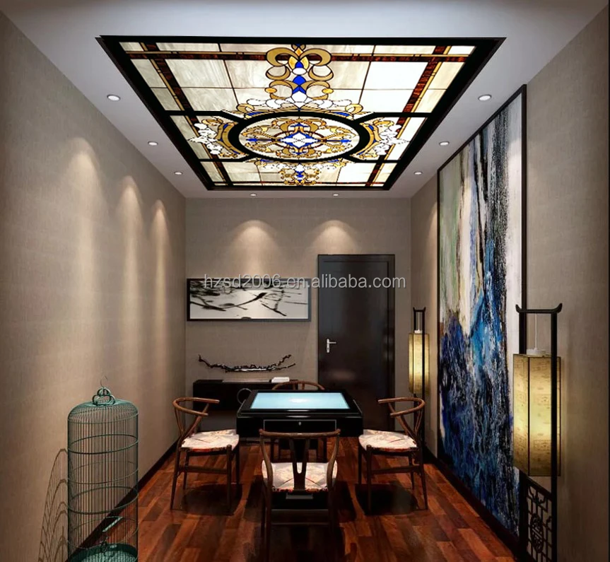 Customize Flat European Style Sustained Steel Skyline Art Glass For Ceiling And Wall Lighting &Decoration