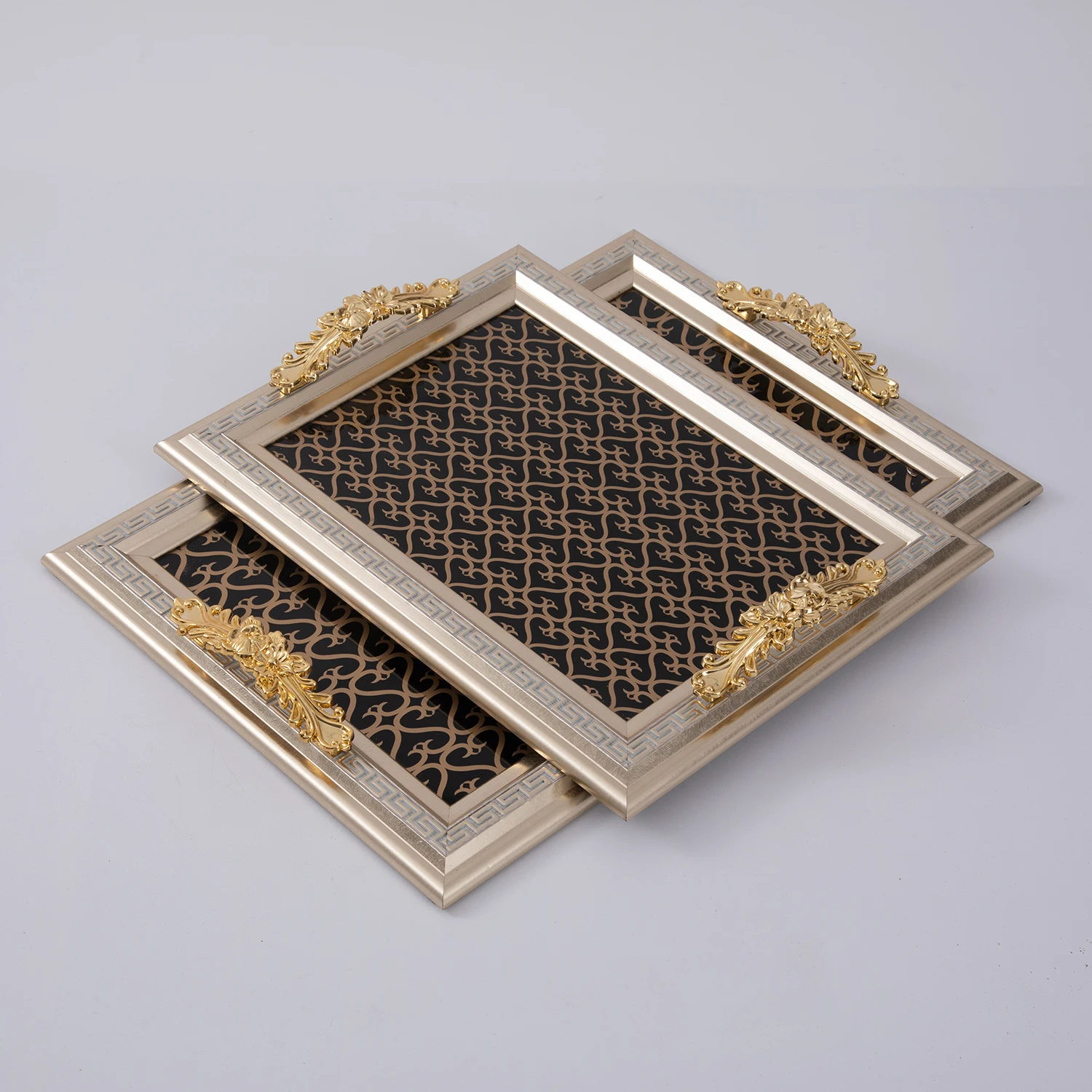 European Style Household Hotel Restaurant Food Tray With Handle Serving Tray Sets Flat Base Tray