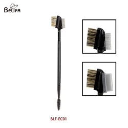 Custom logo eyebrow mascara wand spoolie brush double end wooden handle lash and eyebrow comb eyelash brush with brow groomer