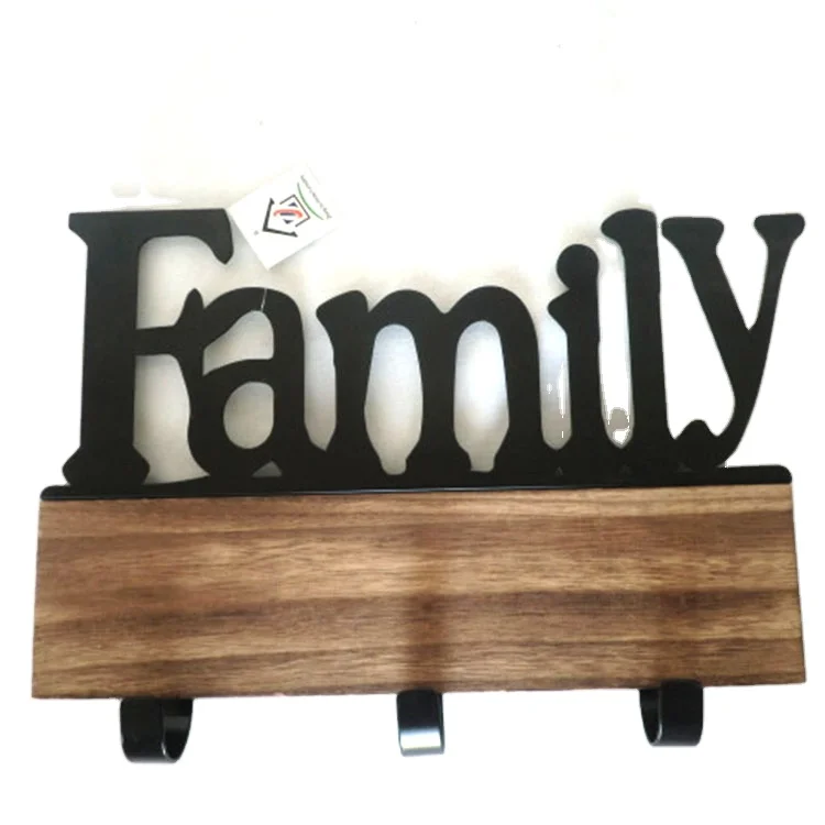Customized Modern Desgin Paulownia Family Letter Decorative metal Wooden Wall mounted Shelf