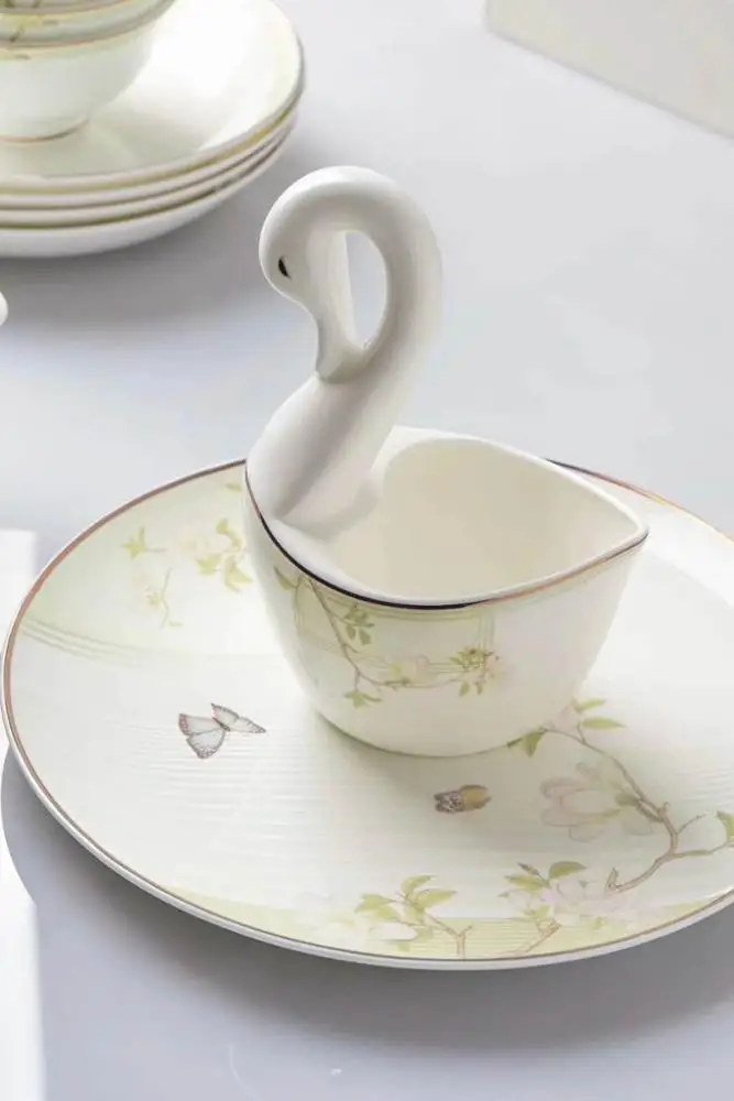 New design high quality unique style Ceramic bone china decal 50PCS Dinnerware+Sets for 4 people-wang9