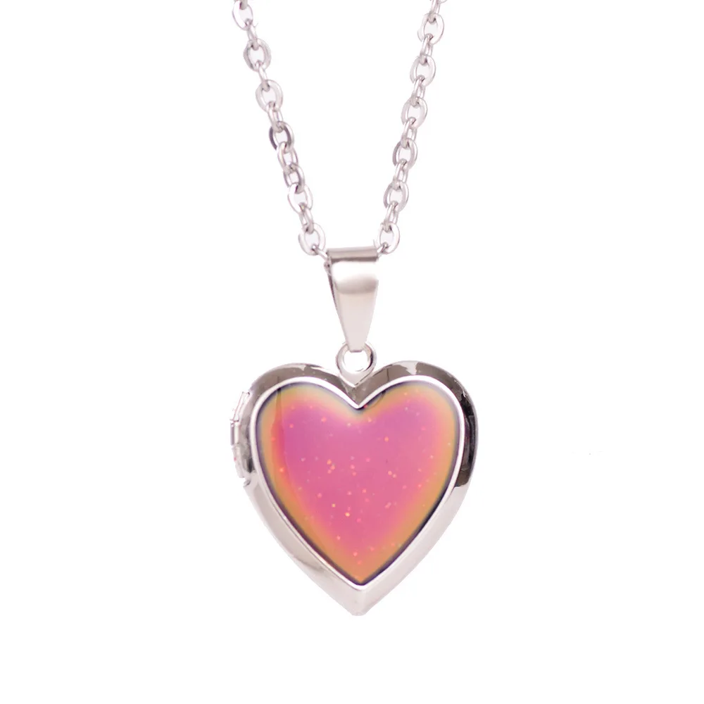 Popular Peach Heart Love Pendant Mood Necklace Temperature Romantic Color Sensitive Color Changing Pendant Necklace