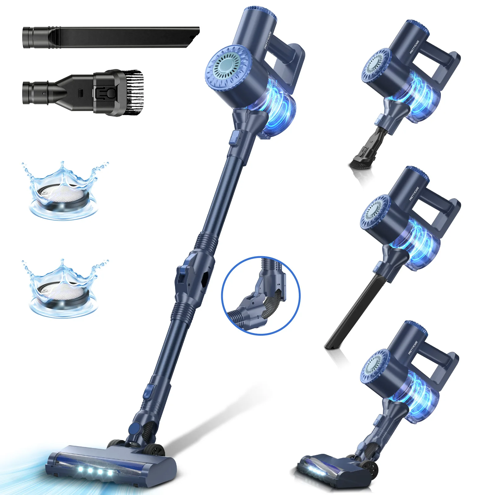 Vacuum Cleaner Wireless 2024 PRETTYCARE W400 20000pa Suction Led Headlight Smart Stick Upright Handheld Cordless for Home