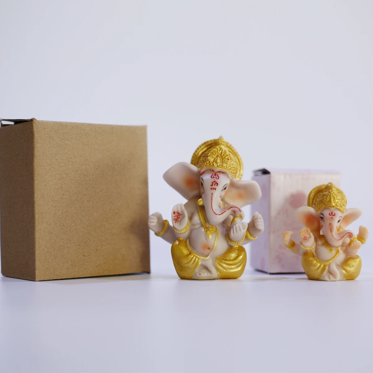 9cm Hot Selling Indian God Figure Gold Baby Ganesha Hindu Idol Sitting Statue Crafts Ganpati Gilt Ganesh