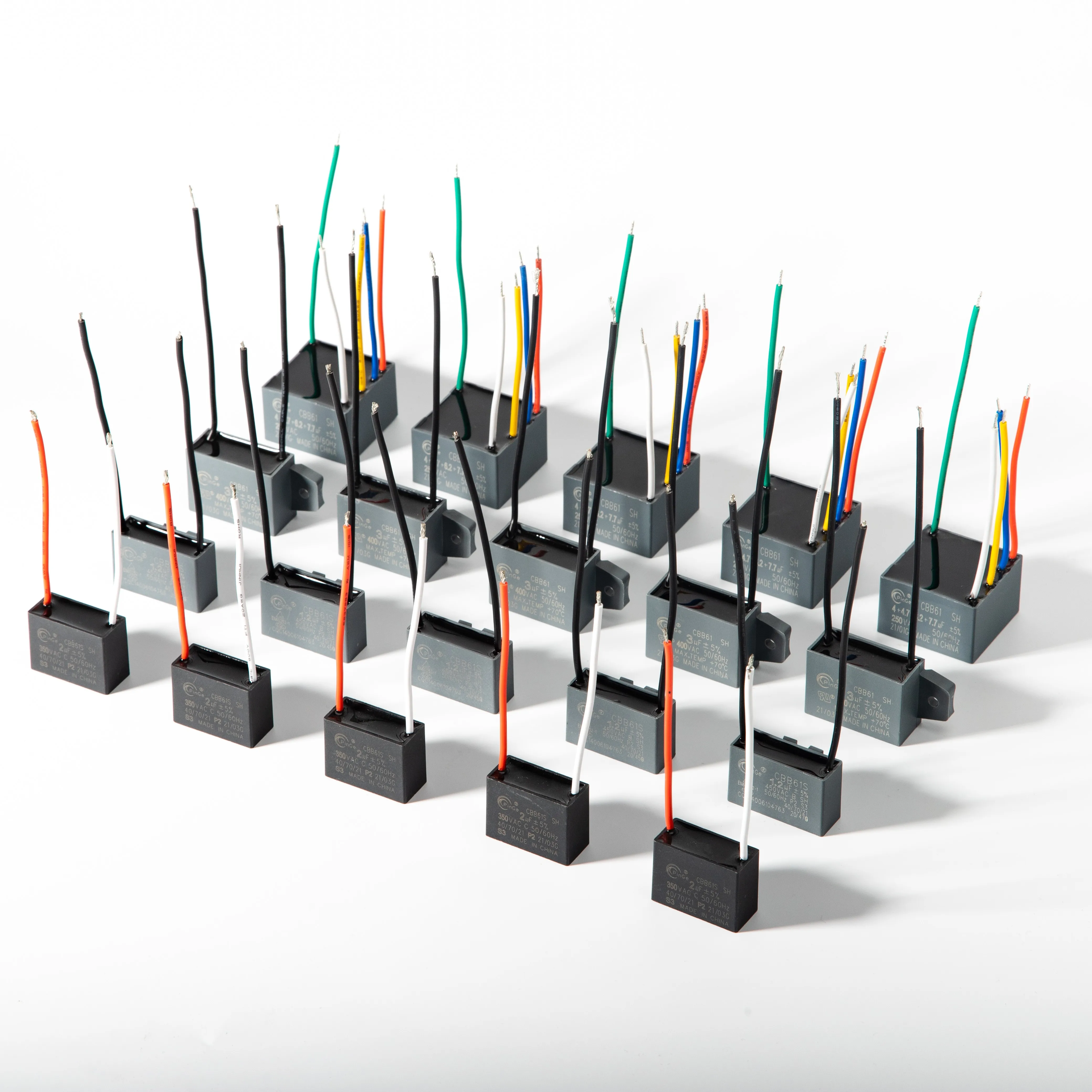 PINGE CAPACITOR MADE IN CHINA CBB61 2 wire black square fan capacitor 450VAC 3.5UF