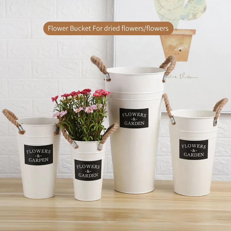 Подвесные оцинкованные металлические цветочные горшки в стиле ретро ведро ваза прибрежном с ручкой из веревки винтажный Настенный декор садовые