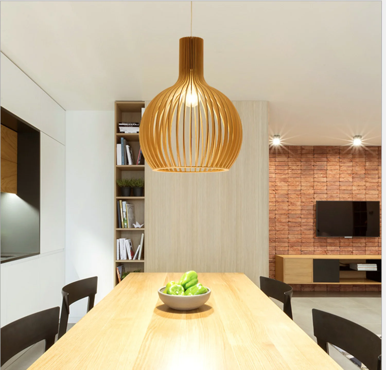 
Nordic simple modern wooden wood chandelier restaurant cafe bar Japanese tatami bird cage lamp 