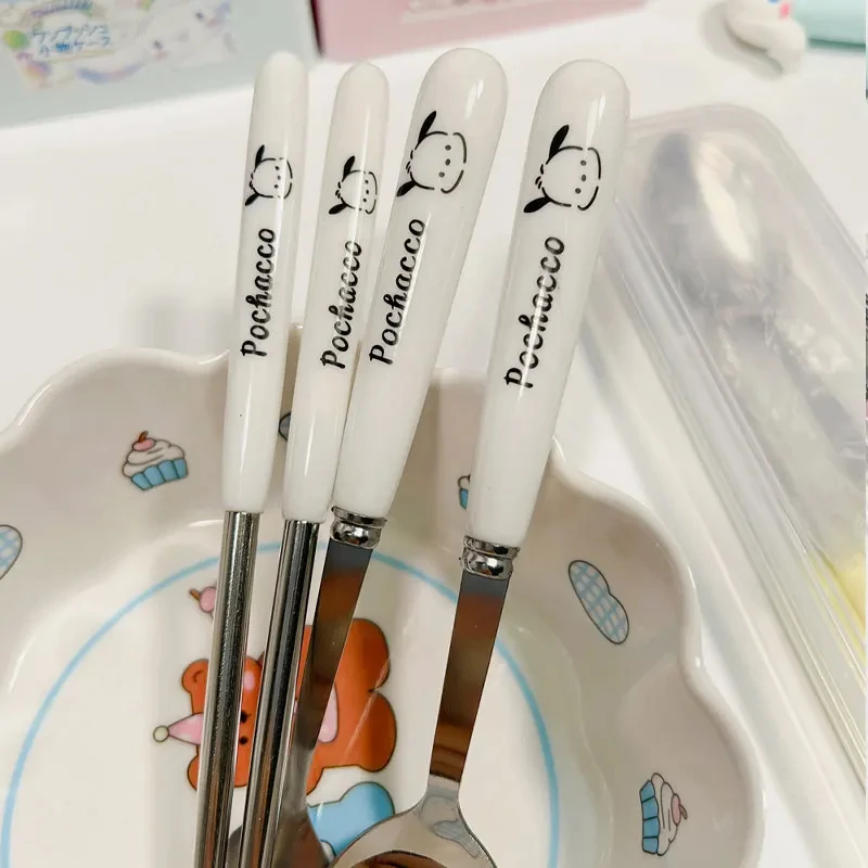 Wholesale Anime Cutlery Set KT Cat Fork Spoon Set Student Travel Portable Dinnerware Cartoon Kitchen Tableware