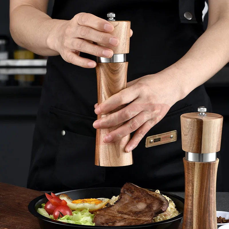 Beauty gift box design pepper mill acacia wooden pepper grinder set with OEM custom