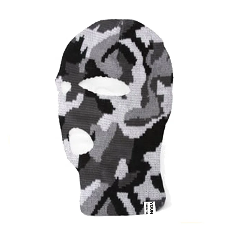 Factory wholesale  100% acrylic ski face winter balaclava keep warm  ski knitted hat  woven  label 3 hole camouflage balaclava