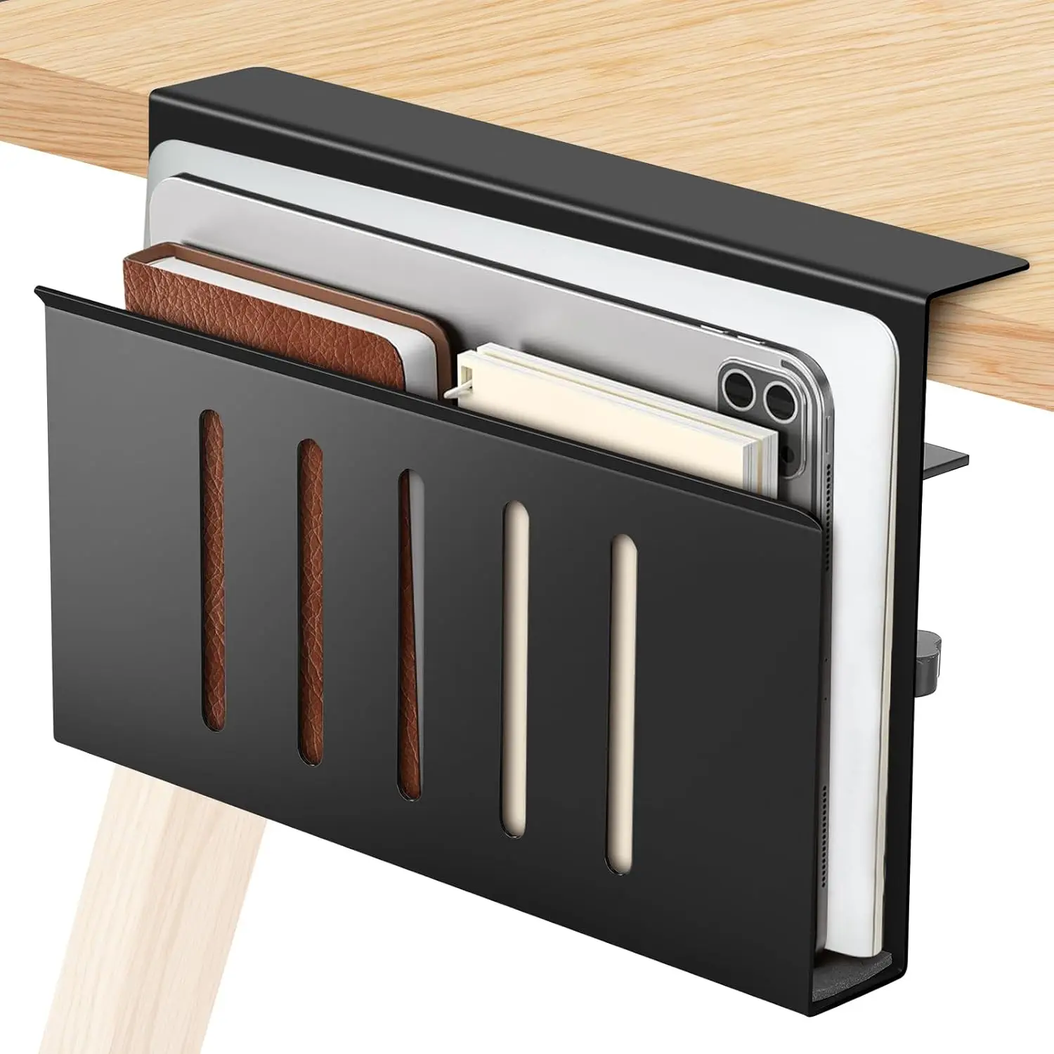 Metal Under Desk Storage No Drill Desk Side Hanging File Organizer for Office Home