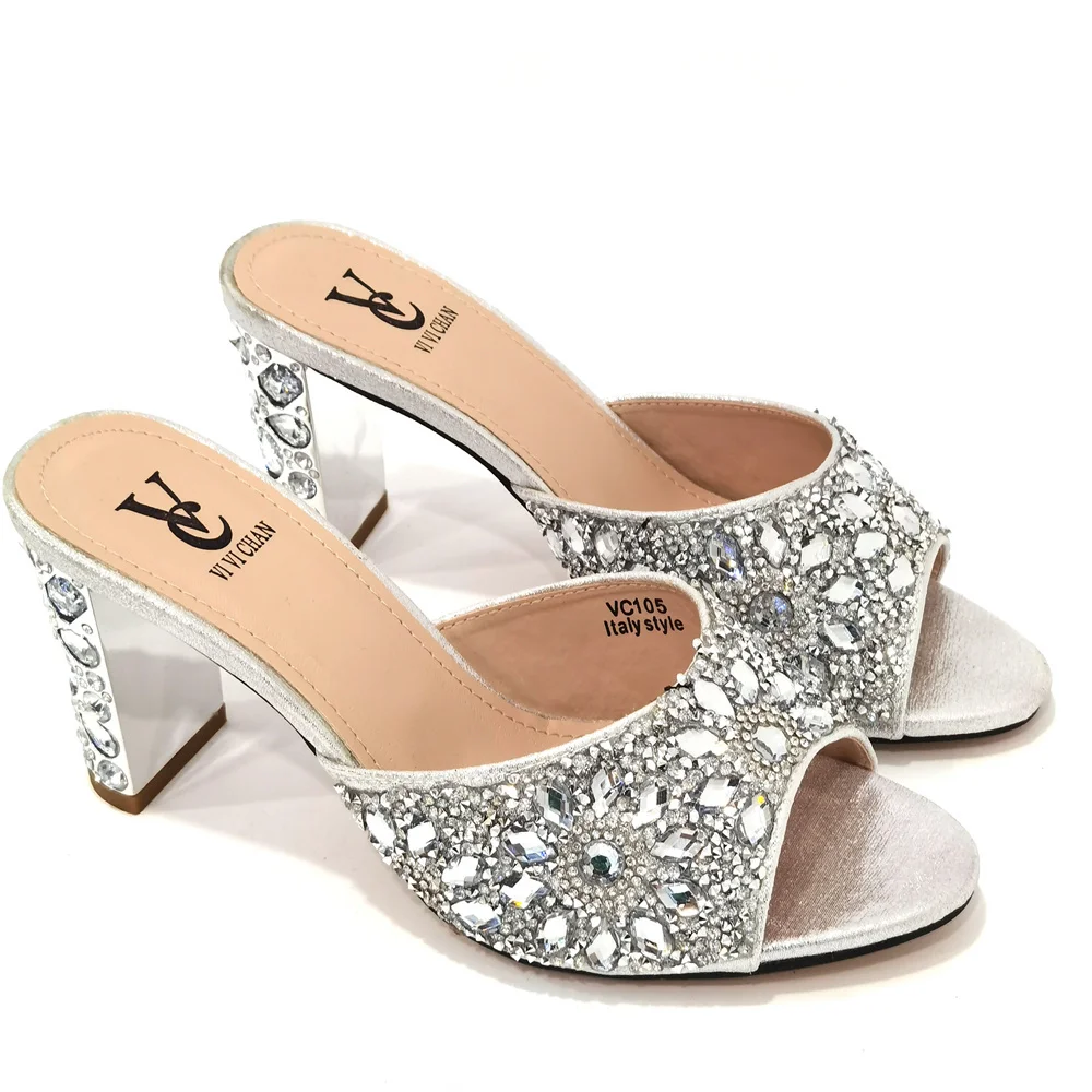 Factory wholesale printed flower pu pointed toe high heel sandal shoes women