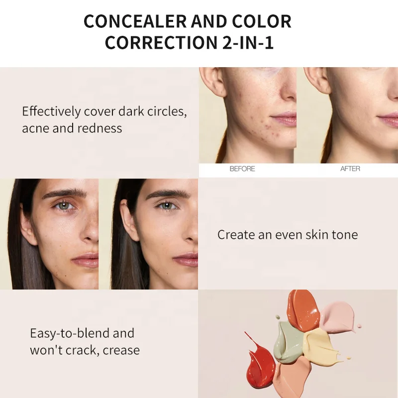Full Coverage Face Vegan Makeup Pro Liquid Color Correcting Concealer Correction Foundation Tube for Dark Skin Hd Concealer