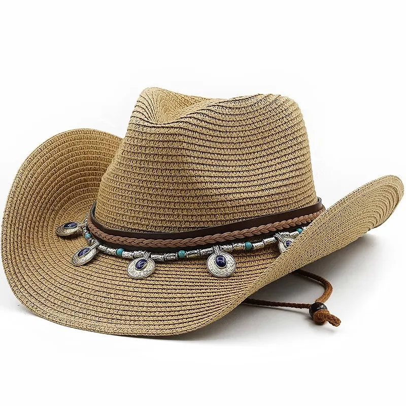 Custom Wholesale Windproof 100% Paper Straw Beach Sun Hat Western Brown White Black Straw Cowboy Hats