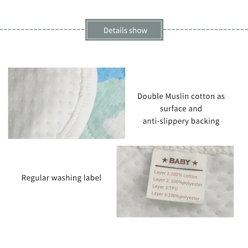 Waterproof Muslin Cotton Fashion and Stylish Baby Changing Pad Washable Foldable Quilted Infant Urine Mat Cartoon Printing