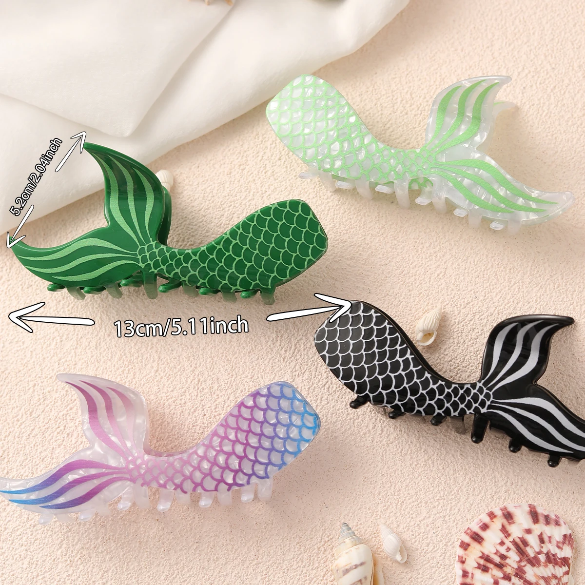 personalized summer acrylic simple design large hair clip fish tail hair claw clip for women luxury