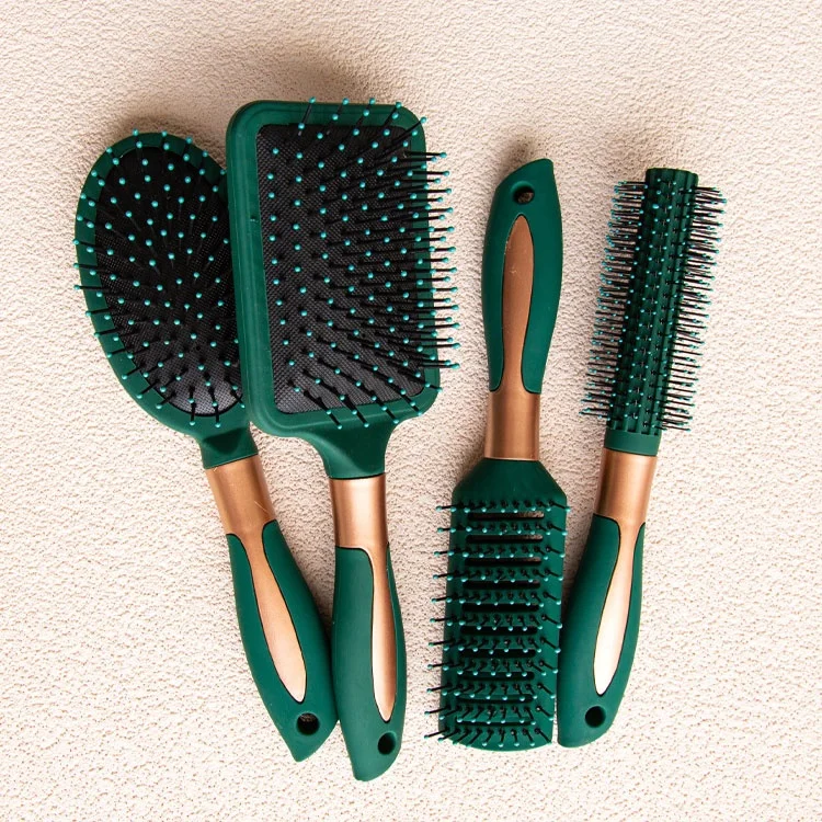 Gloway Custom Oem Professional 4Pcs Luxury Curly Plastic Detangling Hairbrushes Salon Green Curly Hair Brush Set For Women