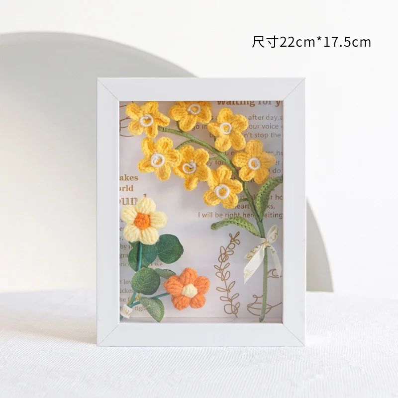 Handmade Knitted Flower Photo Frame  Home Decoration Lily Of The Valley  Crochet Gift Wall Decoration