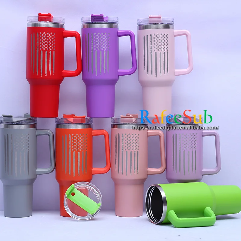 Custom 40oz 40 oz Laser Engraved USA Flag Pattern Double Wall Insulated Stainless Steel Tumbler Cup with Handle Wholesale Bulk