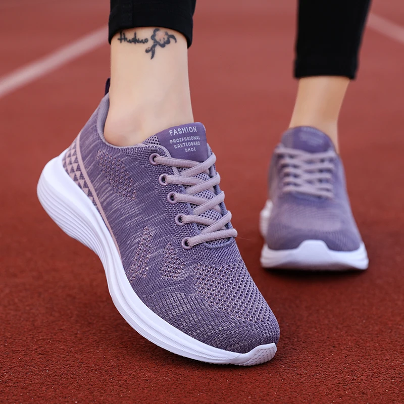 Wholesale women Shoes Fly Knit Upper MD Sole Breathable Fashion Trend Sneakers Shoes High Quality Sneakers Running Shoes