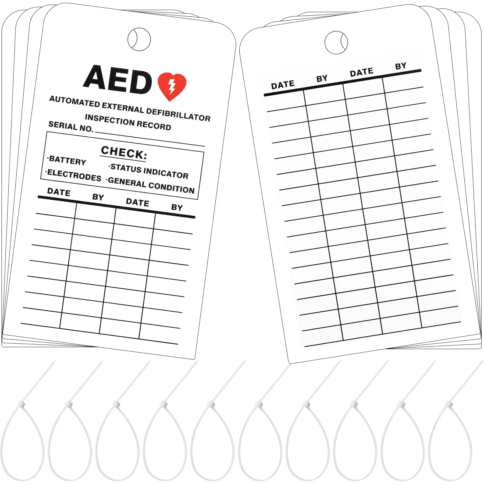Factory direct Customized AED  Inspection & Status Record Tag aed monthly inspection checklist aed Maintenance Tag