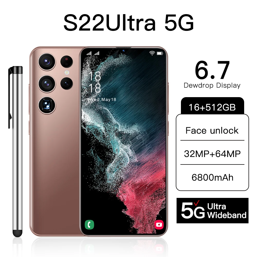 Factory Price Cheap 2022 New S22+Ultra 16+512GB 6800mAh Android smartphone with dual sim card